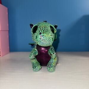 Ty Beanie Baby Cinder Dragon Plush Green Purple Glitter Eyes 6” EUC